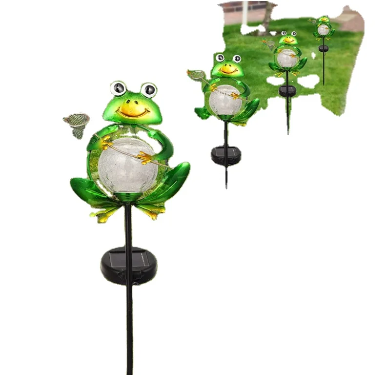 Hot Sale Frog Sculpture with Solar Light System for Garden Decoration