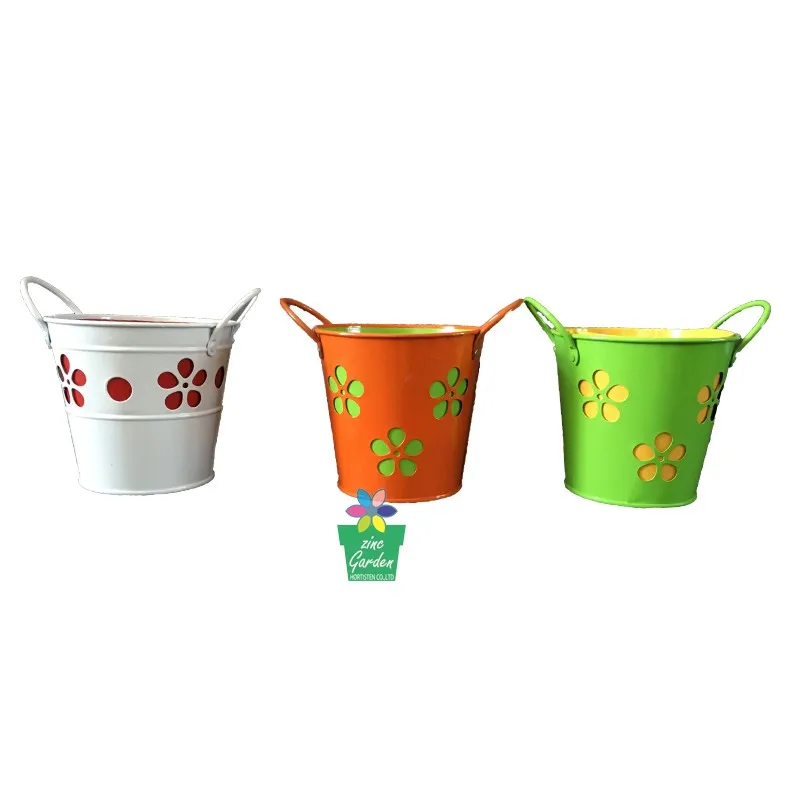 Fashion bright color flower pot galvanized metal pail for garden use