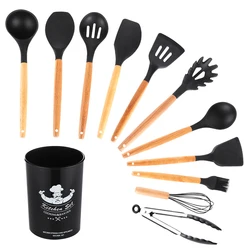 Hot sale high quality 11 piece silicone kitchenware with wooden handle 2 buyers