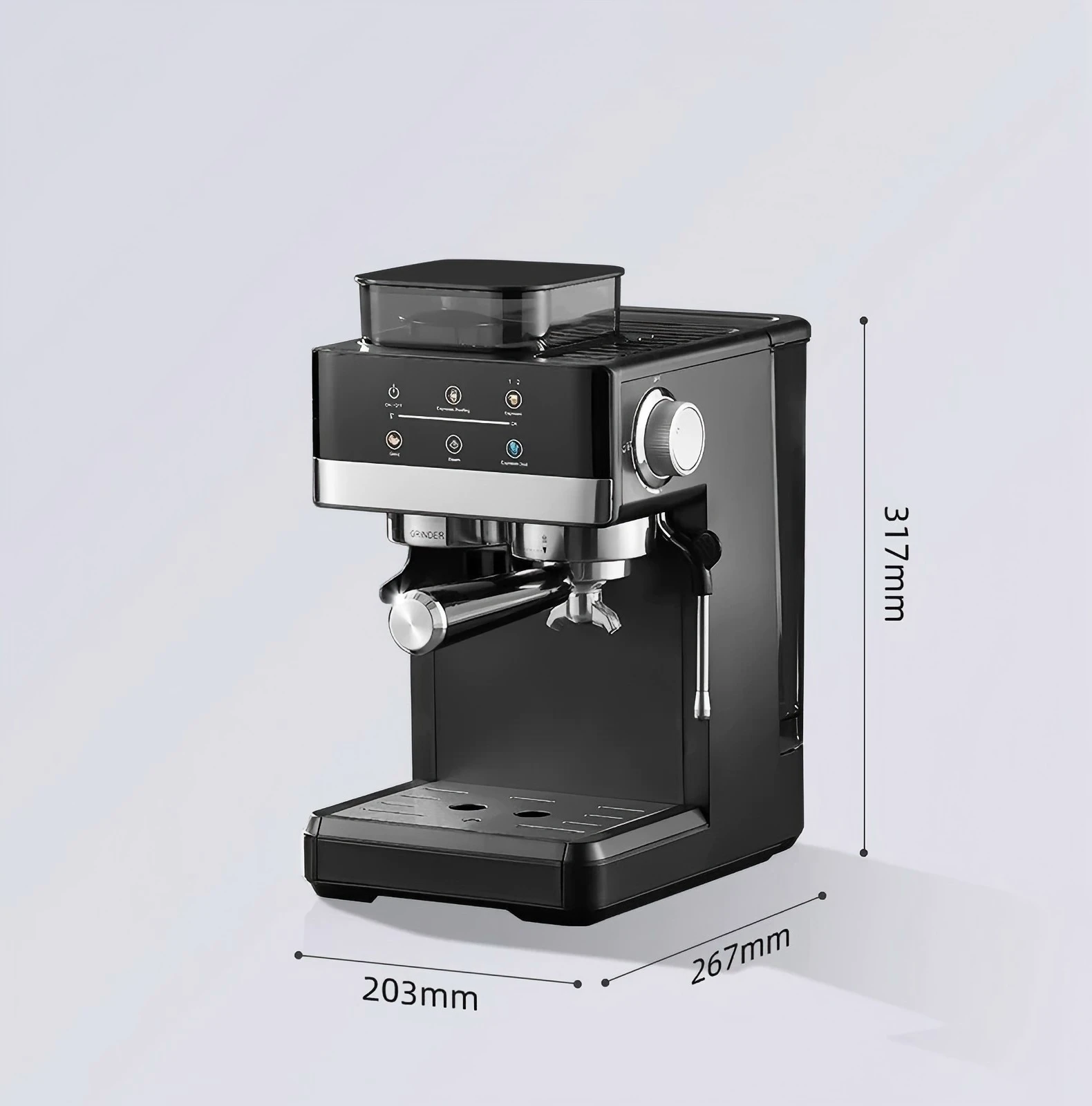 New professional coffee machine 20bar powerful pressure pump cappuccino Latte electric expresso coffee machine with grinder