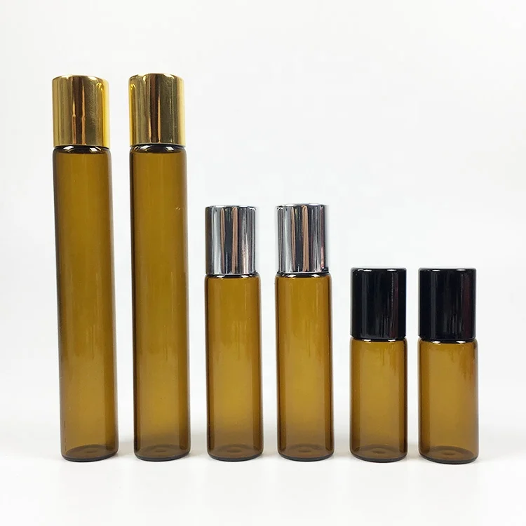 1ml 2ml 3ml 5ml 8ml 10ml Amber Glass Metal Ball Empty Roll On Glass Bottle Perfume Sample Vials Jar For Aromatherapy Lip Balm