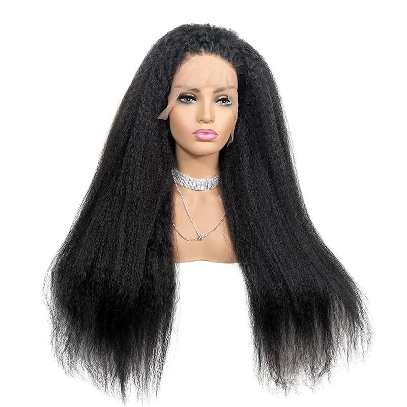 12A Afro Kinky Human Hair Lace Front Wigs Bleach Knot Yaki Straight Wholesale Wig Vendors Brazilian Virgin Hair 13*4 Frontal Wig