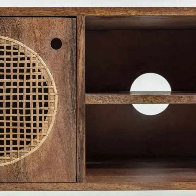 Grade Hotel Solid Mango Wood TV Cabinet Nordic Rattan Living Room Furniture Tv Stand Cabinet