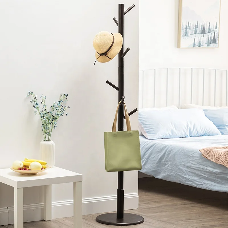 
Haichuan Wooden Coat Rack Free Standing Coat Hat Tree Coat Hanger Holder Stand with Round Base for Clothes 8 Hooks 