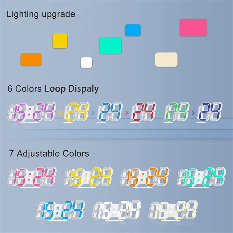 decorative wall clock 3D LED Wall  Digital Alarm USB Powered Time/Temperature/Date Displayfor Warehouse Office Home Living Ro