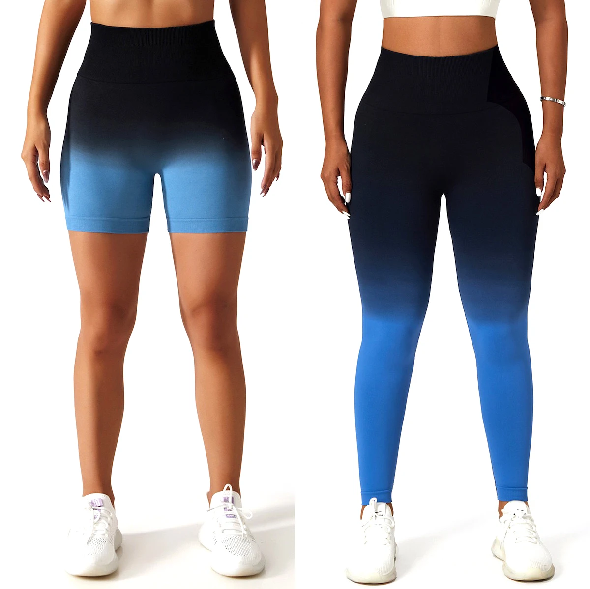Womens Scrunch Booty Workout Cycling Shorts Bright Gradient Colors Intensify Running Leggings, Custom Seamless Gym Yoga Pants
