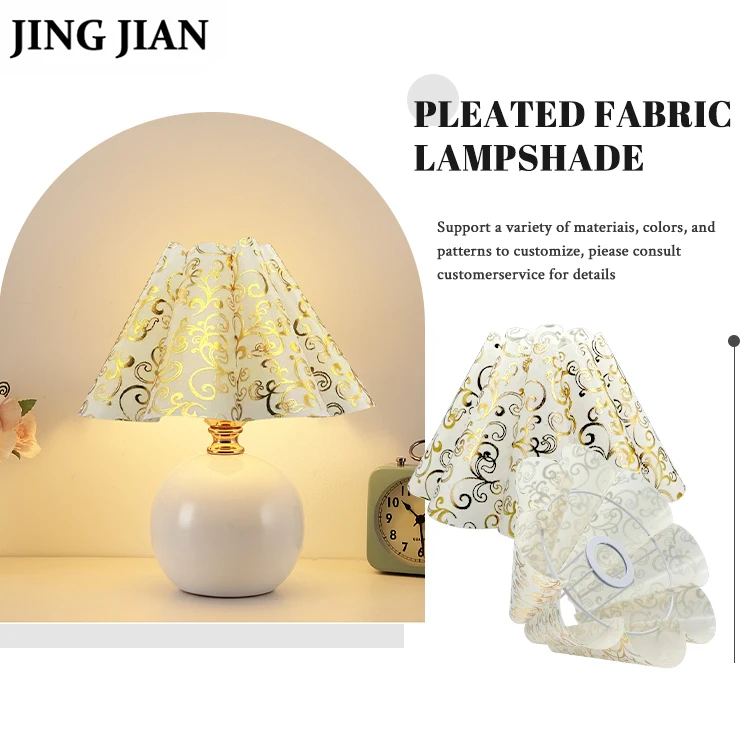 Chinese Table Lamp Shade Modern Small Unique Pleated Lampshade Bedroom Lampshade With Metal Frame