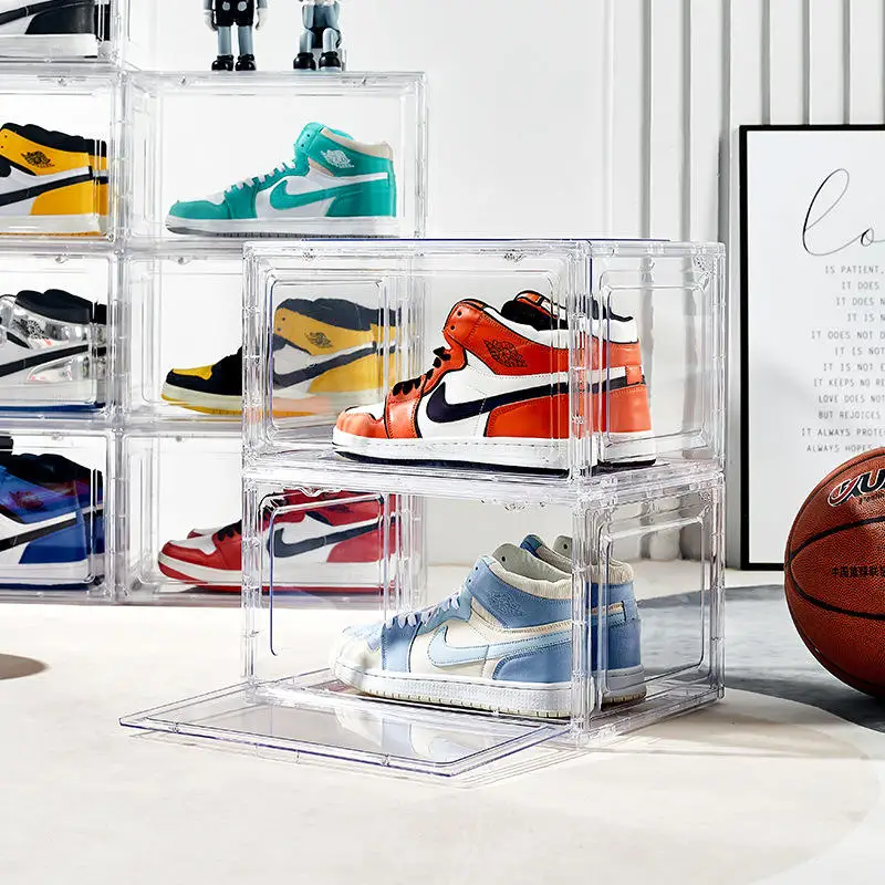 Wholesale Transparent Plastic Sneaker Stackable Shoe Storage Boxes Magnetic Clear Shoe Box