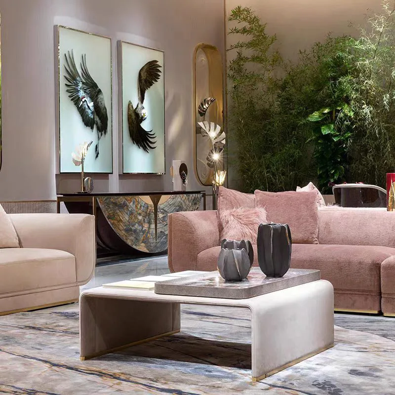 Italian Modern Minimalist Designer Marble Combo Living Room Coffee Table Postmodern High-Low Shape Living Room Coffee Table