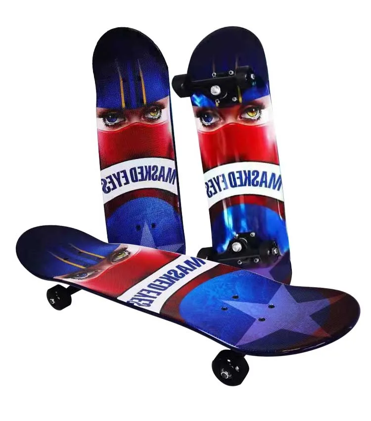 New Technology 28x8inch Shinny Graphic Decks Double Kick Concave Plastic Skateboard With Pvc Wheel Pp Truck Abec-5 Bearing