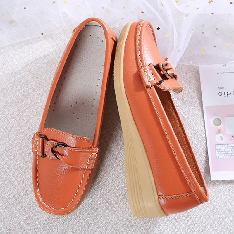 Women Flats Soft Solid Color Leather Shoe Loafers Mother Shoes Wedge Work Shoes Female Casual Footwear Summer