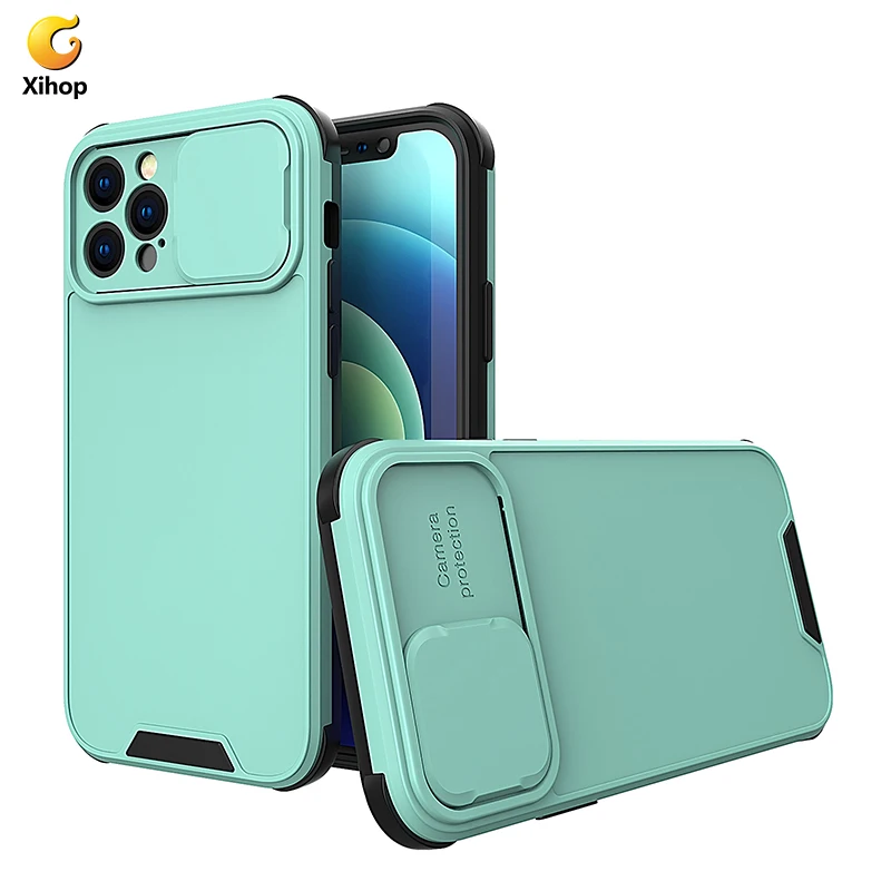 Xihop Luxury Aluminum Slide Window Camera Lens Metal Protection Cell Mobile Back Cover Phone Case for i Phone 13 Pro Max