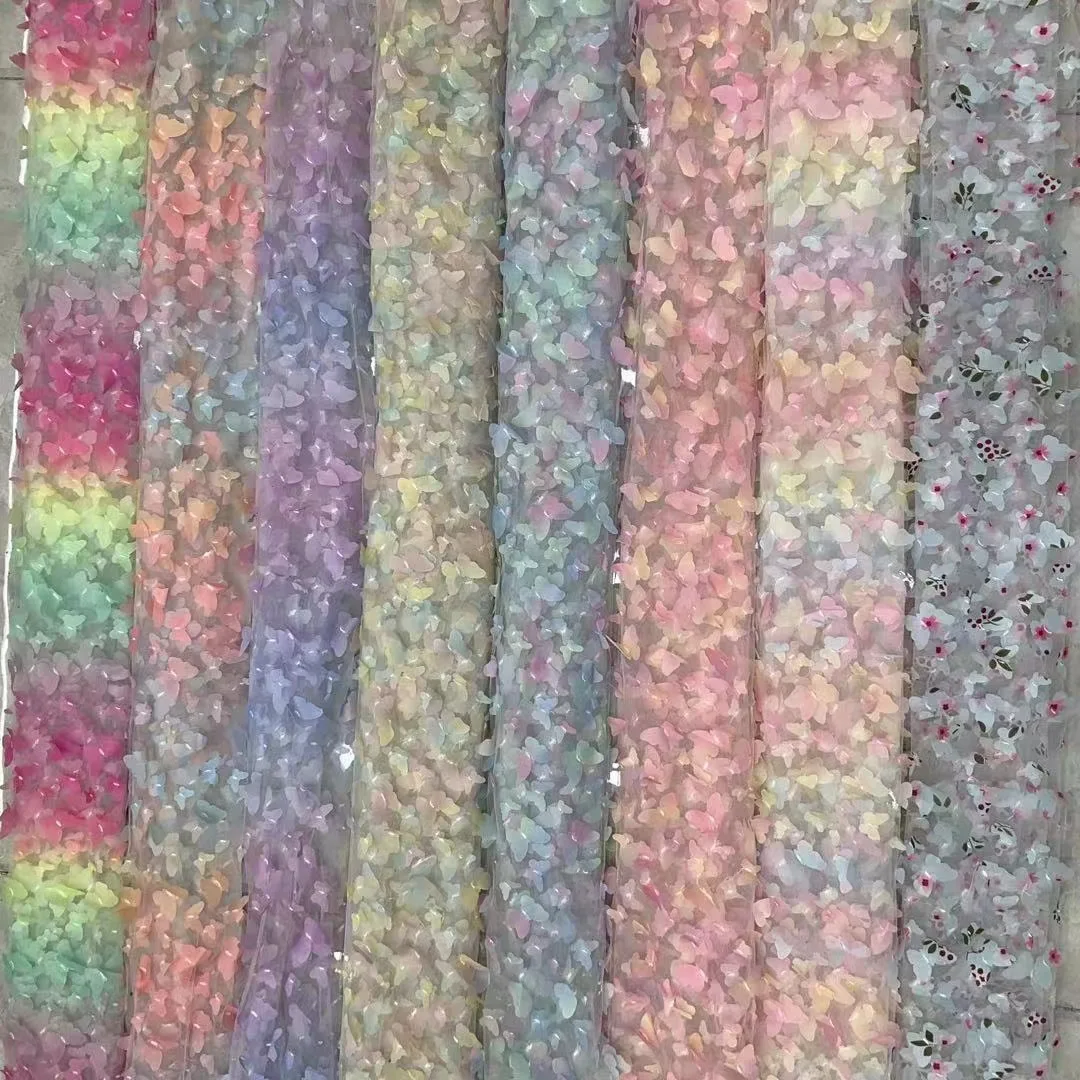 Hot sale Gradient butterfly laser 3D lace fabric embroidered lace for girls dress