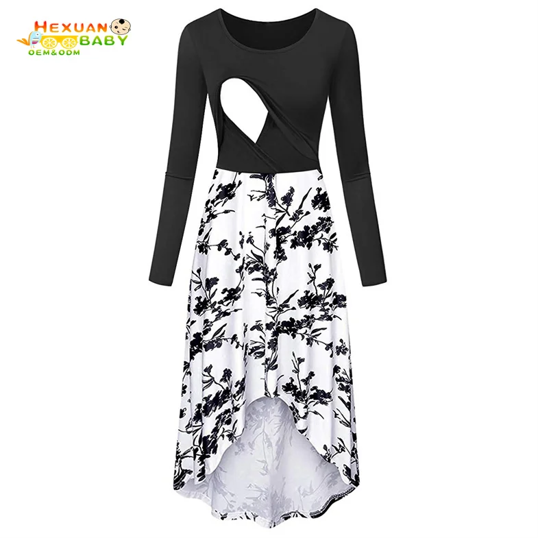 2024 New Maternity Clothing Dresses Wear Women Pregnant Nursing Clothing Solid Breastfeeding Dress