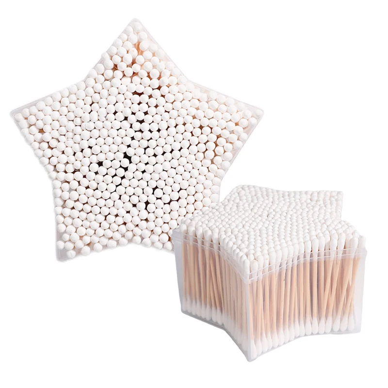 Green 500Pcs Bamboo Sticks Cotton Swabs in Star Box for Sustainable Beauty and Care