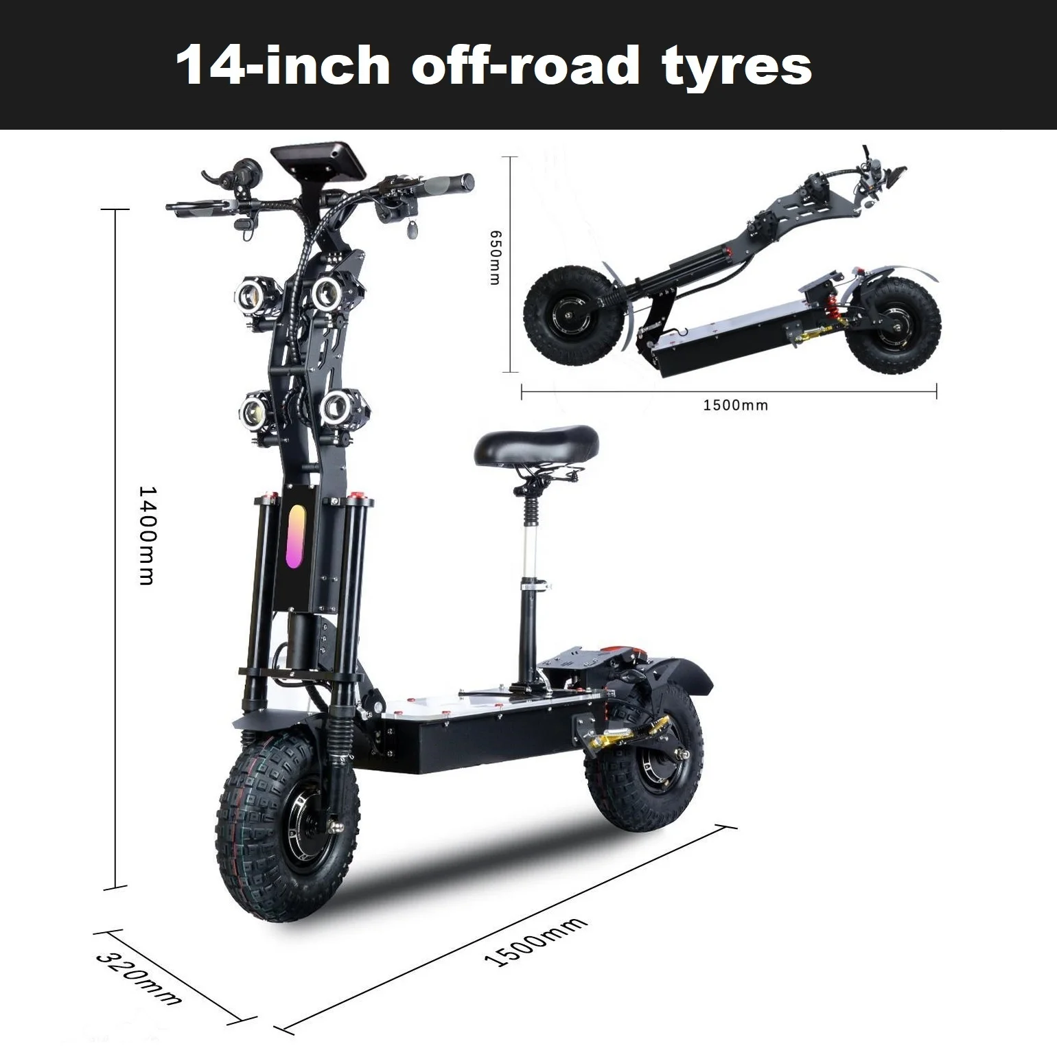 14 Inch 72V 10000W Electric Scooter with 40Ah 50Ah 60Ah 80Ah 100Ah Large Capacity Battery High Speed Off-road Electric Scooter