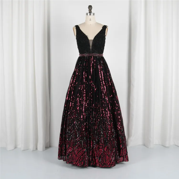 Женское длинное вечернее платье, блестящее длинное платье для выпускного вечера с аппликацией и глубоким V-образным вырезом