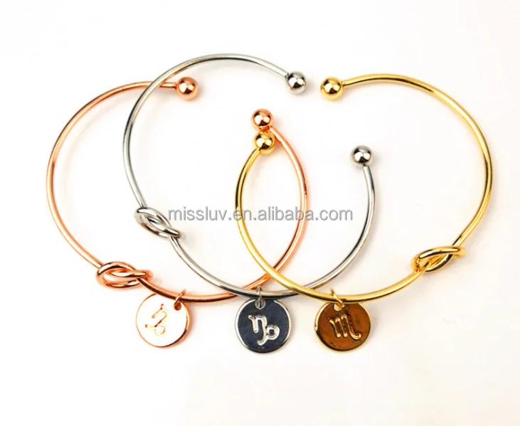 expandable wristbands zodiac sign charm metal bangles bracelets custom logo charm open bangles bracelets promotional gifts 2019