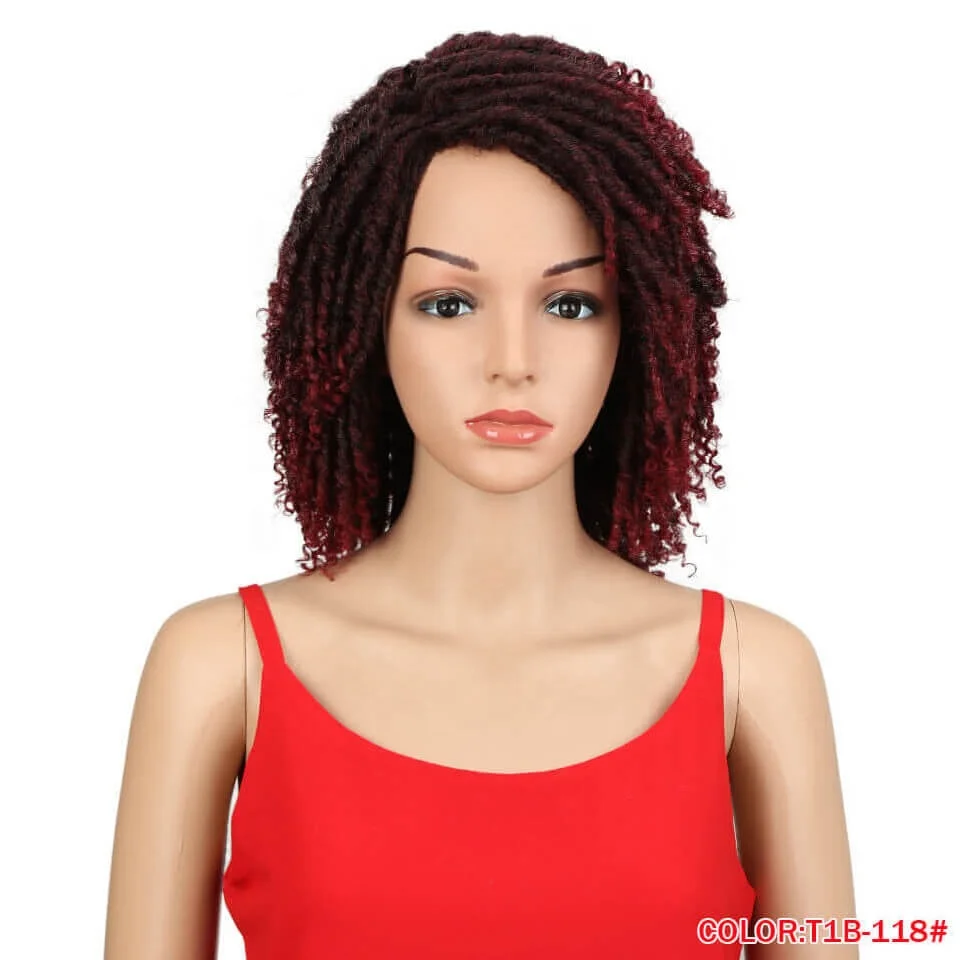 Rebecca Ombre Black Brown Color Dreadlock Wig Short Twist Wigs for Black Women and Men Afro Curly Synthetic Wig (T1B/30#)