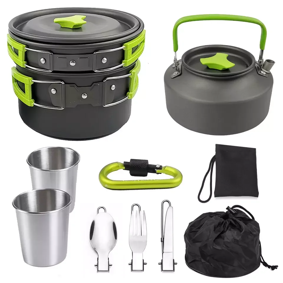 Amazon hot sale outdoor teapot set pot combination camping folding pot cooker set for 2-3 people