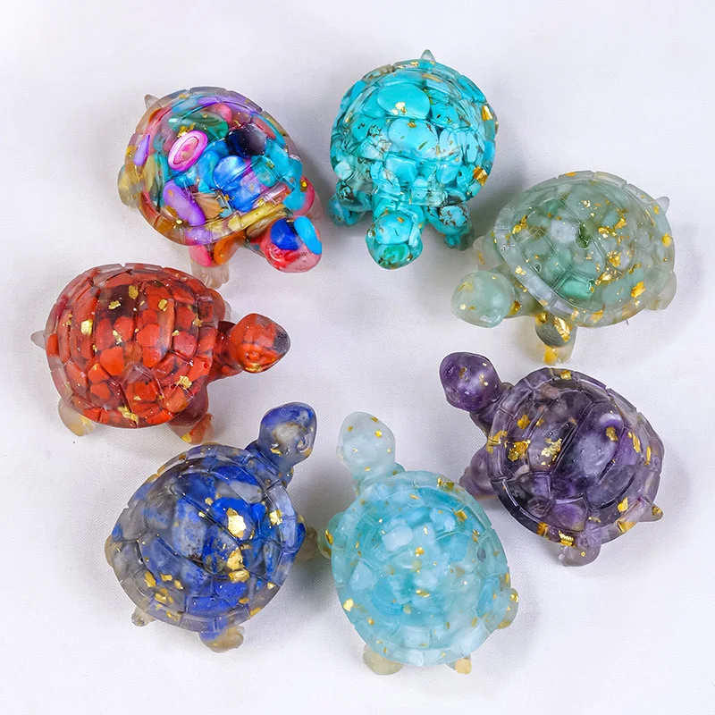 Natural Crystal Chips Stones Resin Tortoise Crafts Crystal Ornaments Resin Crafts Home Decoration Gifts