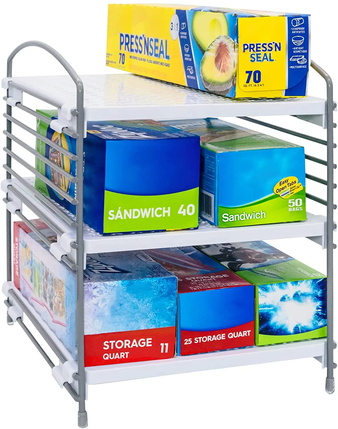 SP aluminum foil and storage rack - Multi-purpose high quality steel frame plastic panel kitchen cabinet storage rack