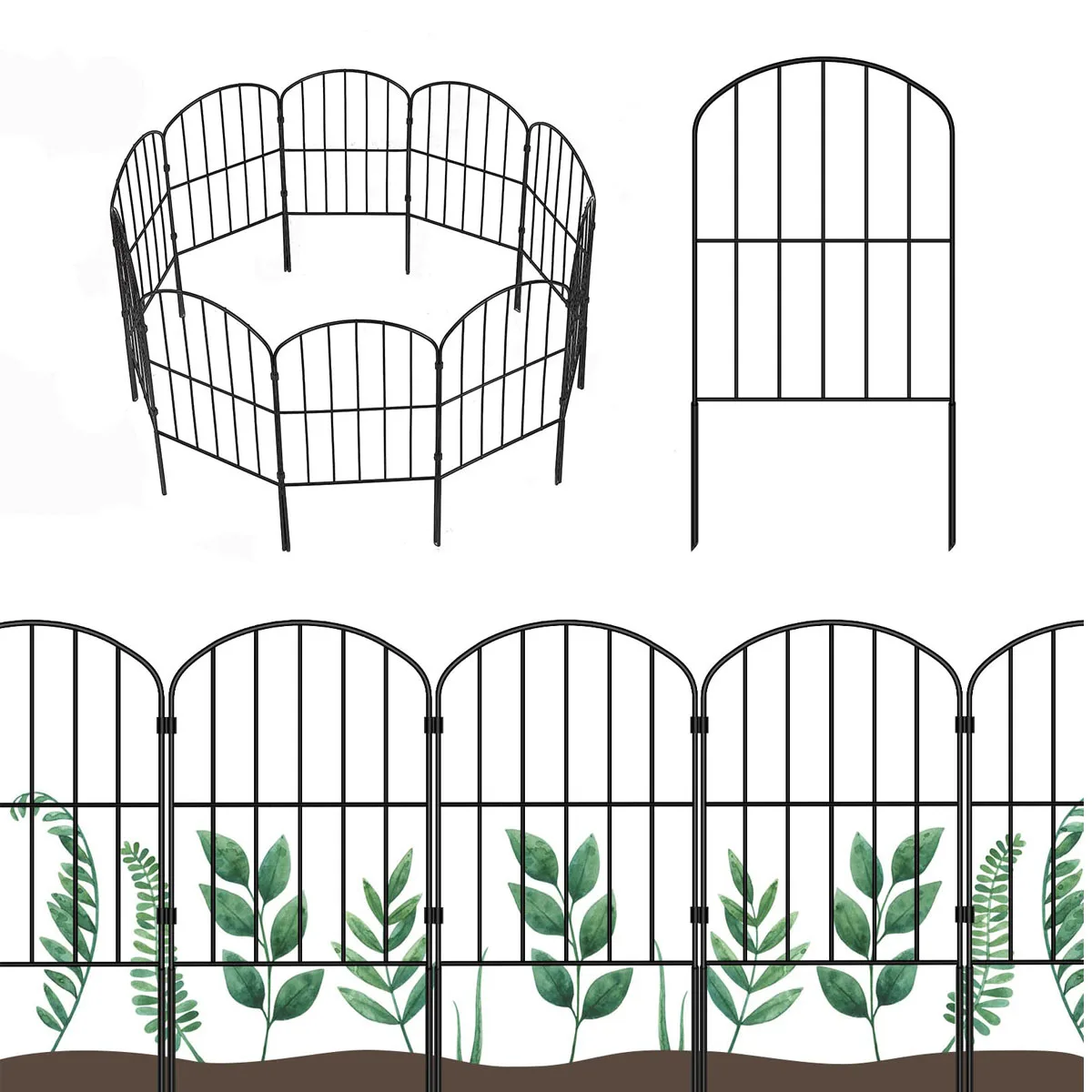Black Powder Coated Wrought Iron Garden Fence Decorative Steel Pale Picket with Galvanized Frame for Farm and Pool Use
