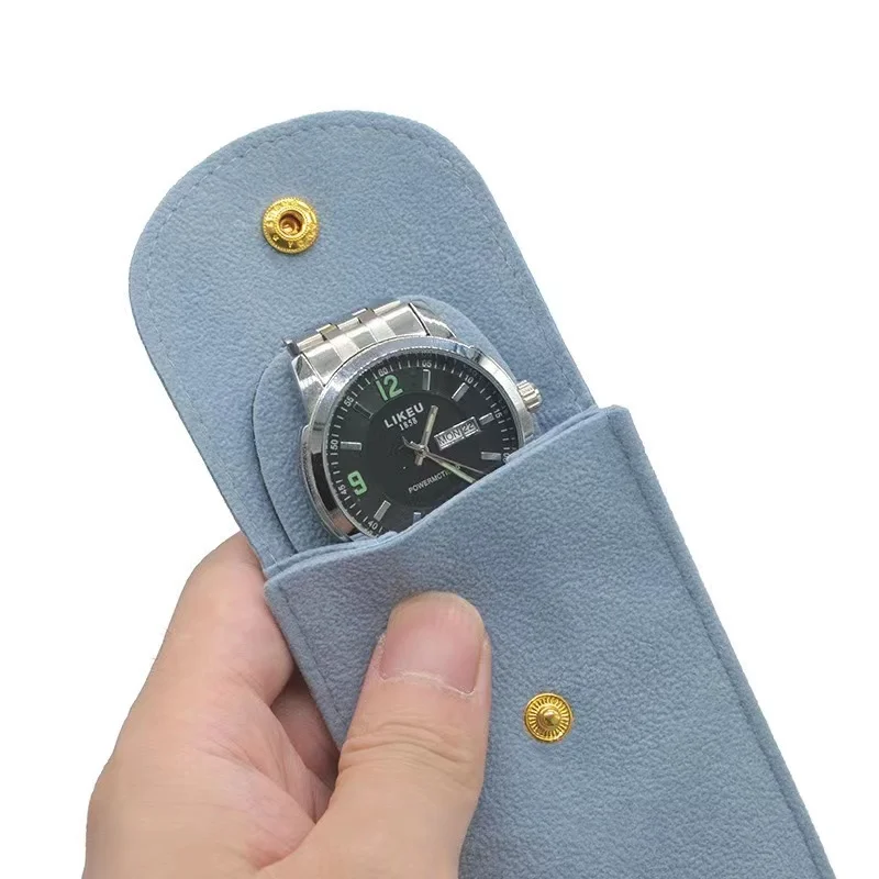 Wholesale High Quality Green Custom Travel Design Logo Flap with Button Suede Velvet for Accessories Watch Bag Pouch