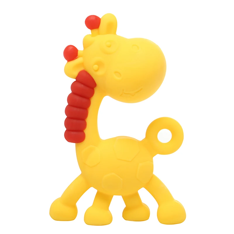 New Arrival BPA Free Yellow Cute Chewable Toys Lovely Food Grade Silicone Anti-swallowing Anti-dropping Giraffe Baby Teether