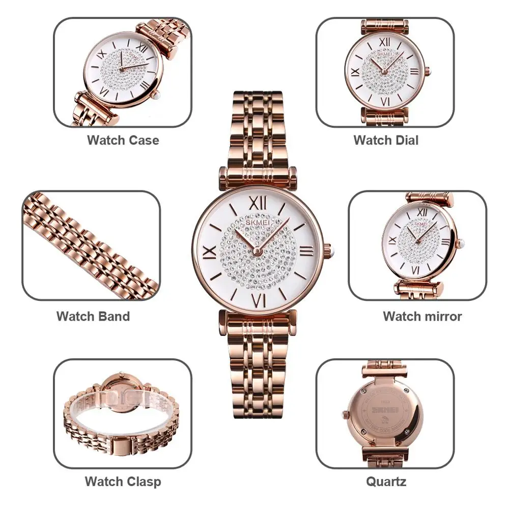 SKMEI 1533 Fashion Women Diamond Dial Stainless Steel Quartz Analog Watch