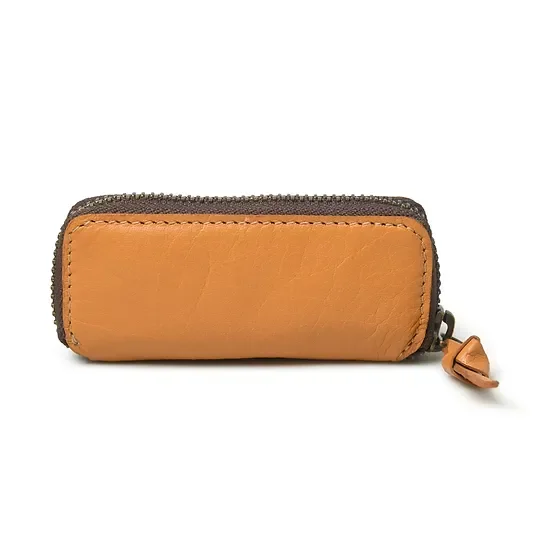 Custom Stamping Embossed Logo Real Leather Zipper Pouch Fashionable Cute Car Key Case Bag with Smart Touch Bus Gift