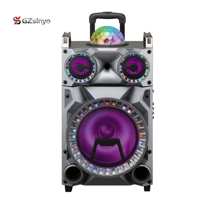GZsinyo 12inch old fashion trolley speaker with battery wheels disco LED light speaker