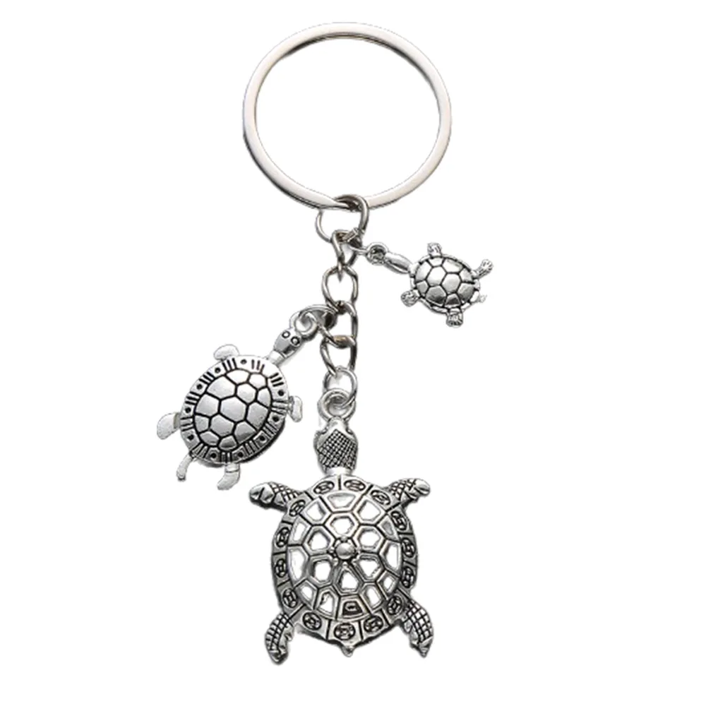 Exquisite turtle zinc alloy keychain pendant simulation ancient silver electroplating personalized animal key car pendant