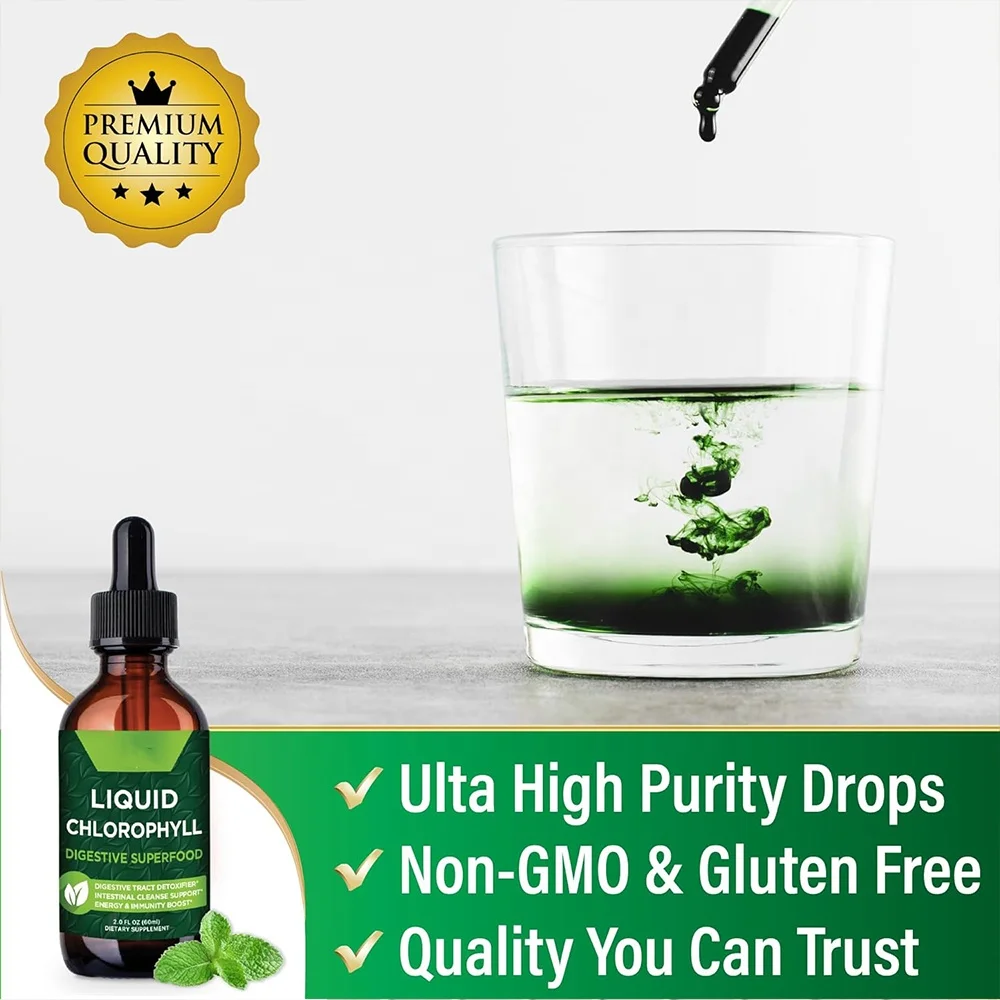 Chlorophyll Liquid Drops All-Natural Concentrate Energy Booster Digestion and Immune System Supports Internal Deodorant