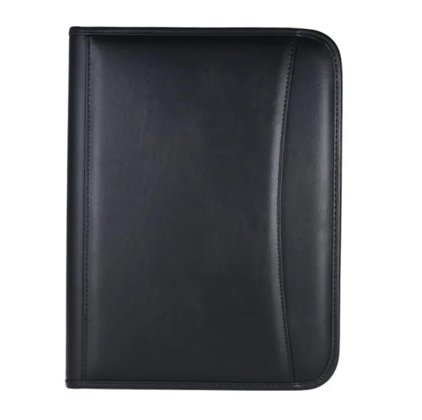 Large Capacity Black PU Smooth Leather Business Document Bag Conference A4 Portfolio  Folder for Men