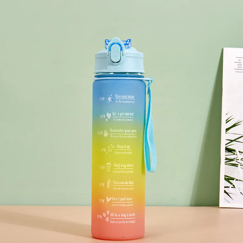 Gradient color 3pcs set plastic water bottle 2000ml 64oz jug with motivational and time marker half gallon water bottle OEM ODM