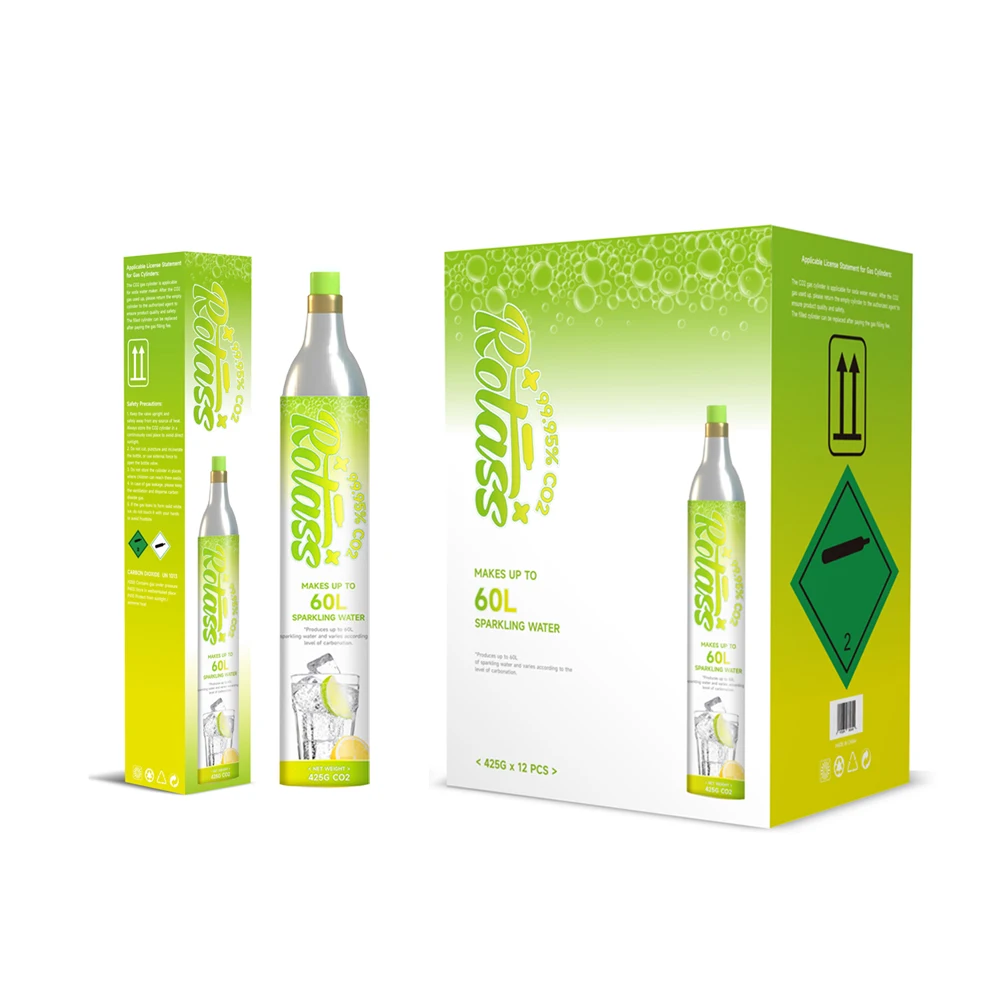 Rotass 0.6L food grade 425g co2 aluminium carbon dioxide cylinder for home soda maker