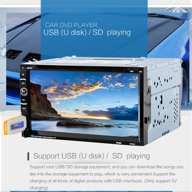 2 Din 6.95-inch Touoch Screen Universal GPS navigation Car DVD Player 6080