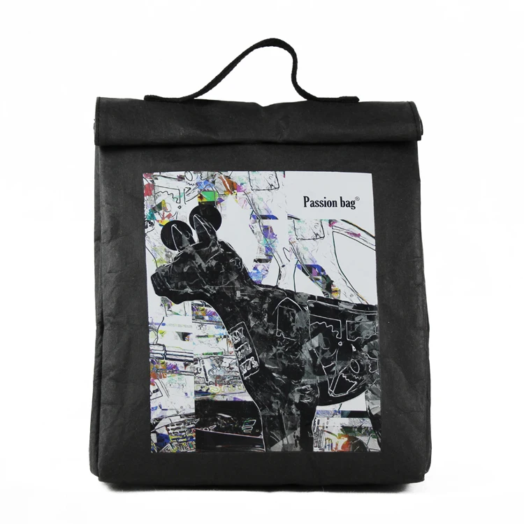 insulated bag cooler washable kraft paper bag cans carrying food storage custom logo  printed picnic lunch bag