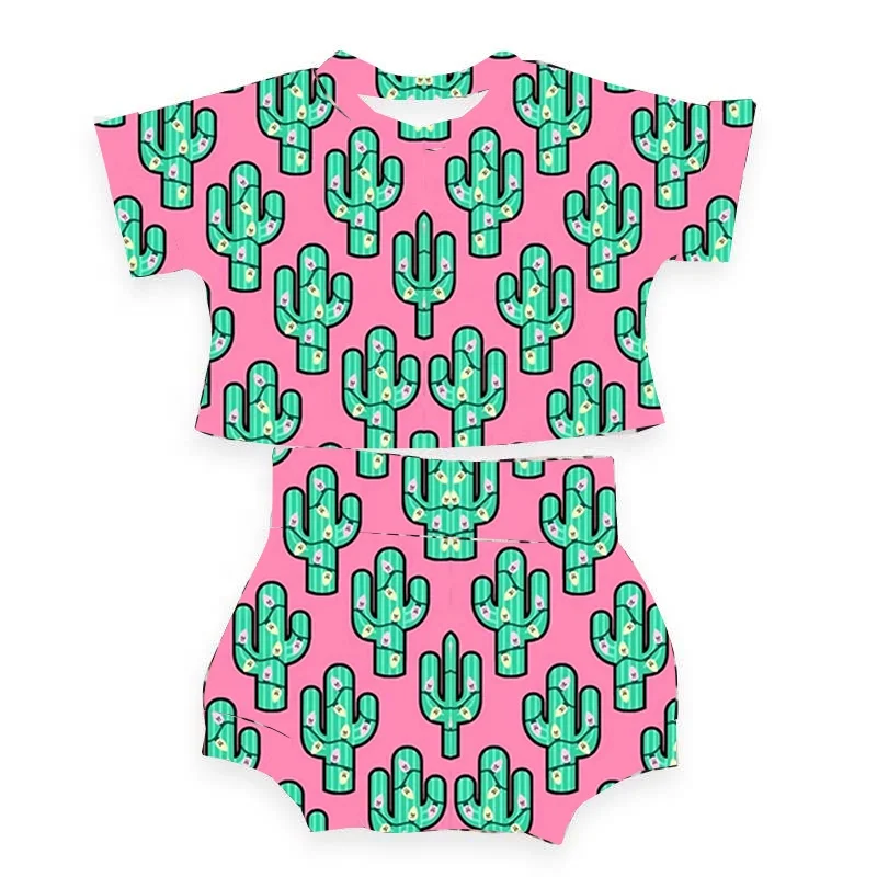 New Arrival pink cheetah baby girl lounge sets Toddler Raglan leopard print Bummies Set High Waisted Shorts