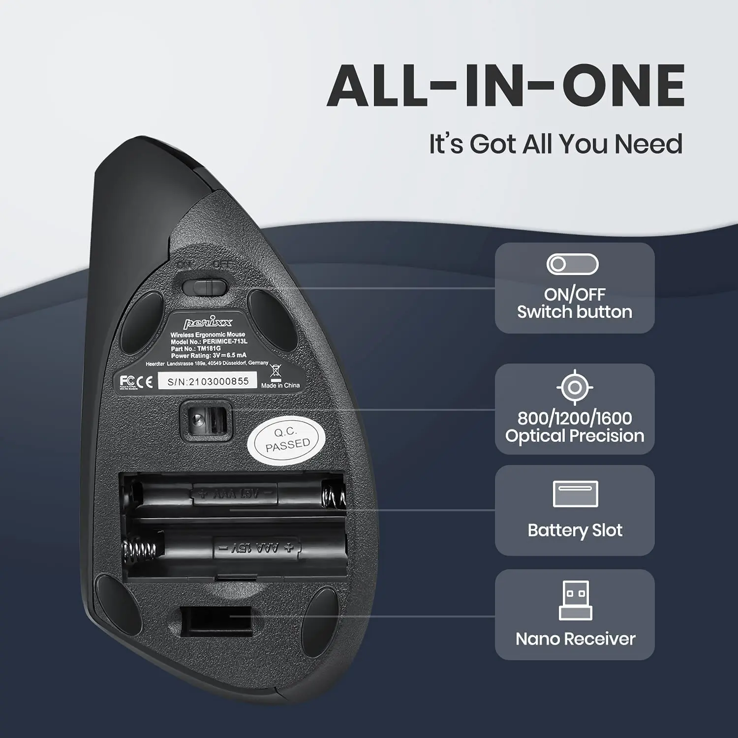 Wireless gaming 2.4 GHZ ergonomic vertical left hand mouse suitable for PC laptop desktop office use with adjustable DPI levels