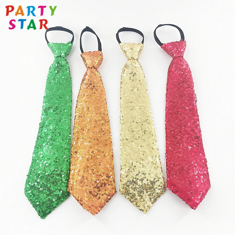 Регулируемый новогодний галстук для взрослых разноцветный модный с блестками украшение