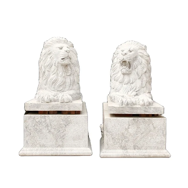 Outdoor Garden decoration life size sculpture  marble stone lion statue for sale