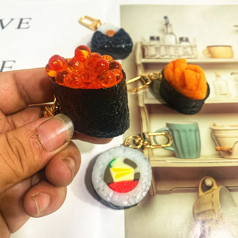Japanese Cuisine Resin Simulation Sushi Keychain Keyring Food Model Pendant For Women Men Gift Bag Car Holder