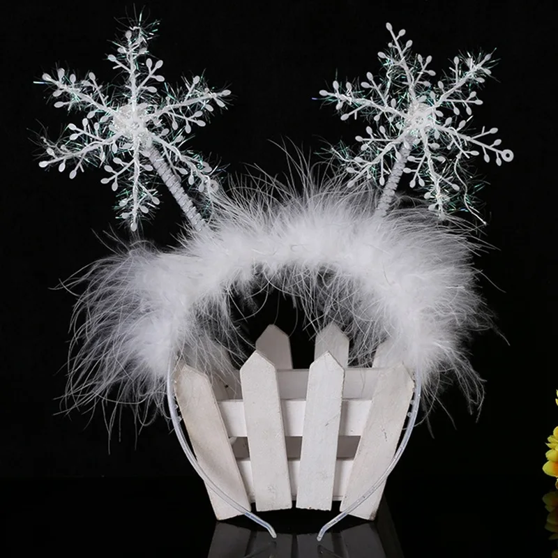 Sparkly Antenna Christmas Snow Headband With Fluffy Feather Headwear Party Carnival Xmas One Size Fits