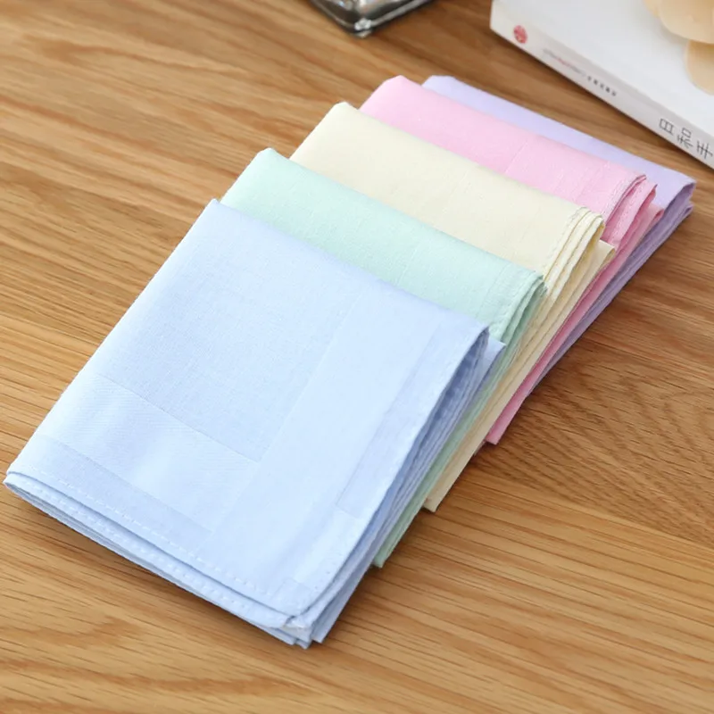  40*40cm Solid Pure Color Handkerchief Cotton Women Plain Pocket Squares Hankies Gift For Girl Neck Hair Scarf Towel