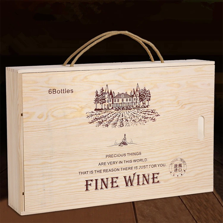 caoxian Custom Luxury Sliding Lid Wooden Wine Box Unfinished Blank Empty 6 Bottle Wooden Wine Box