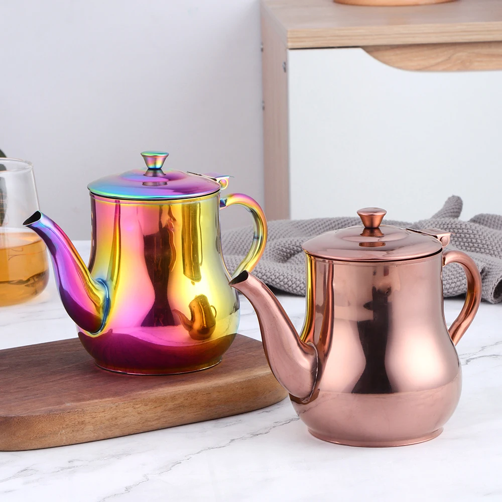 Wholesale Food Grade Level Gold Coffee Tea Pot Stainless Steel Moroccan Teapot With Strainer Inside for home restaurant
