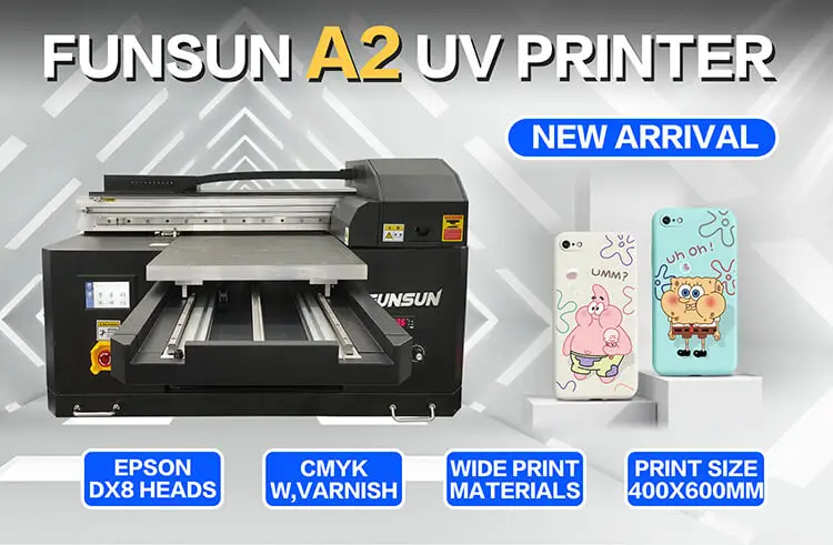 Funsun New A2 UV Printer Phone Case PVC Glass Leather Wood Flatbed UV Printer for All Flat and Cylindrical Wholesale