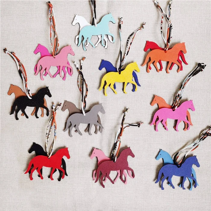 New luxury horse leather handbag car keychain hanging ornament pendants bag accessories pony purse designer bag charm